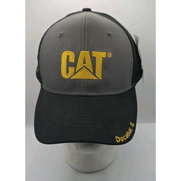 CAT Caterpillar VIP Strapback Cap Gray Black Hat Yellow Logo Adult NWT - Picture 1 of 12